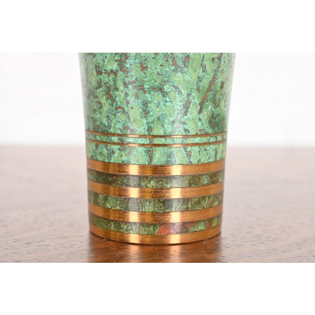 Verdigris Carl Sorensen Art Deco Verdigris Bronze Trumpet Vase For Sale - Image 8 of 12
