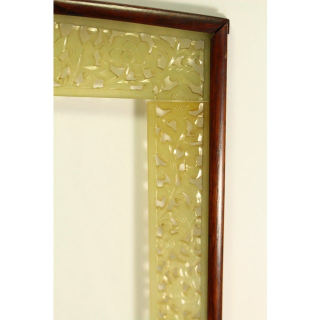 19th Century Large Pale Green Nephrite Jade & Rosewood Chinese Carved Frame For Sale - Image 9 of 13