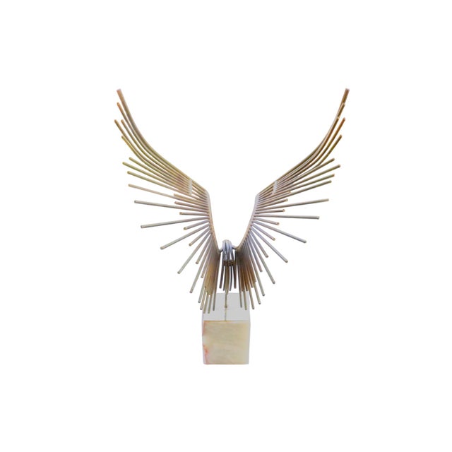 Metal 1970s Brutalist Curtis Jeré Bird in Flight Sculpture in Brass and Marble For Sale - Image 7 of 7