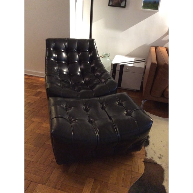 Black Leather Chair & Ottoman Chairish