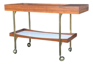 1960s Mid-Century Modern Brass and Walnut Paul McCobb Style Bar Cart