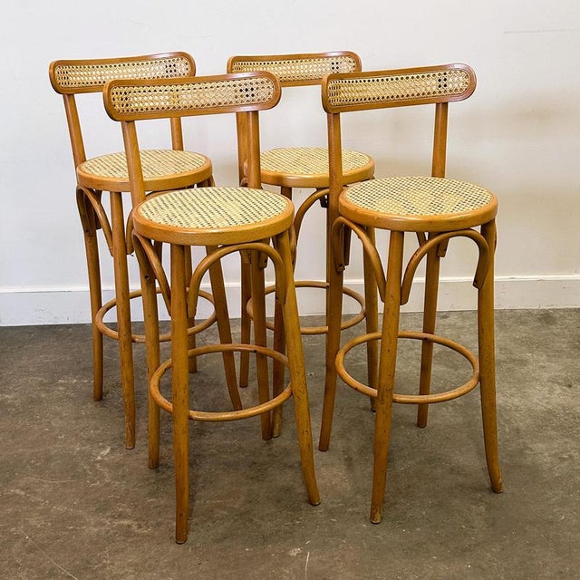 Vintage Italian Bentwood and Cane Bar Stools, 1970s, Set of 4 For Sale - Image 12 of 12
