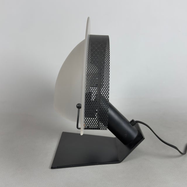 Metal Modernist Opal Glass Half-Moon Metal Table Lamp, 1980s For Sale - Image 7 of 13