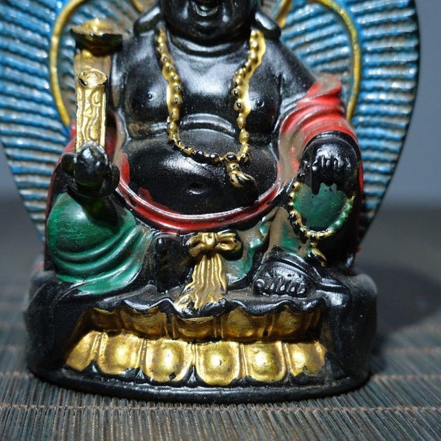Vintage Painted Glass Maitreya Buddha With Halos, Double-Sided For Sale In Los Angeles - Image 6 of 9