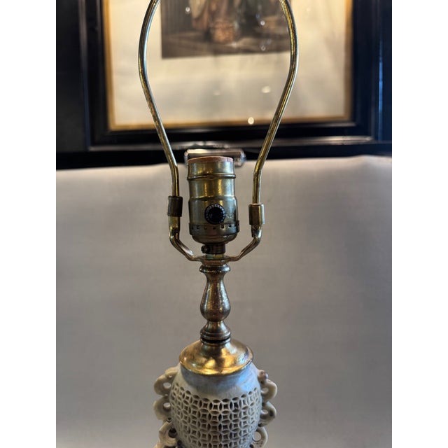 Vintage Carved Soapstone Asian Heme Table Lamp For Sale In Minneapolis - Image 6 of 10