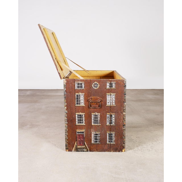 Country English Painted Pine Trunk With Georgian House Facade For Sale - Image 13 of 17