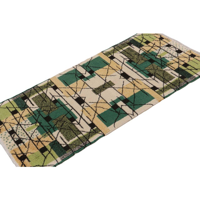 Rug & Kilim 1960s Vintage Zeki Müren Runner in Beige, Gold & Green Patterns by Rug & Kilim - 1'7.5''x6'7'' For Sale - Image 4 of 7