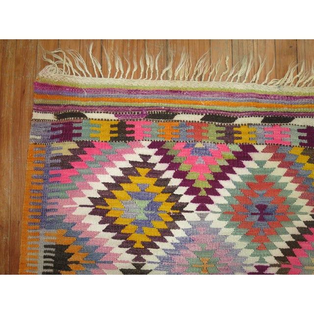 Mid 20th Century Colorful Small Square Vintage Turkish Kilim, 3'9'' X 4'6'' For Sale In New York - Image 6 of 6