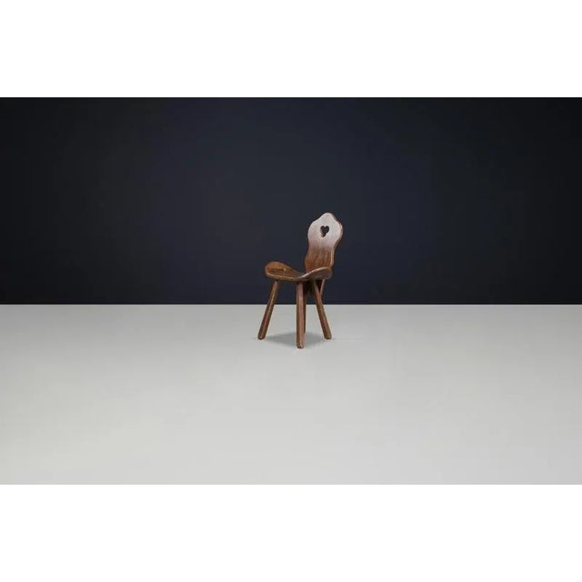 Brutalist Brutalist Saddle Chair in Stained Beech, France, 1950s For Sale - Image 3 of 9