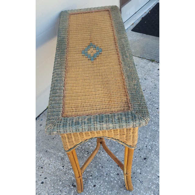 This elegant vintage Wicker Console Table has a beautiful diamond design in moss green. This style of table is also often...