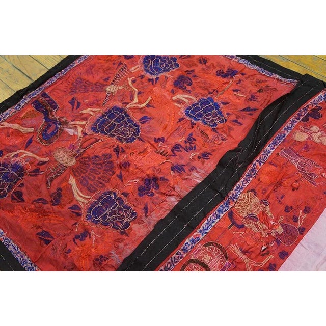 Chinese Antique Silk Chinese Embroidery Features an Elegantly Styled Geometric For Sale - Image 3 of 6