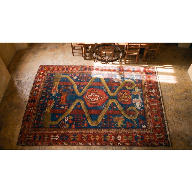 Late 19th Century Pictorial Caucasian Shirvan Carpet (4'4" x 5'2" -132 x 157 cm) For Sale In New York - Image 6 of 7