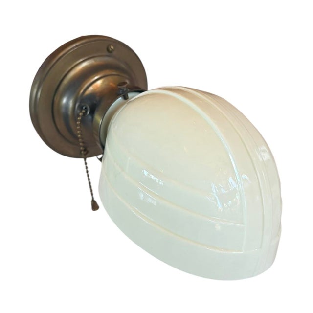 Glass Mid 20th Century MCM Opaline Clamshell Wall Sconce With Pull Chain For Sale - Image 7 of 7