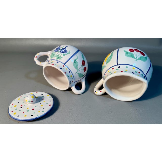 1990s Sugar Bowl & Creamer Fruit Bouquet Mesa International Italy Fruits and Polka Dots For Sale - Image 5 of 6