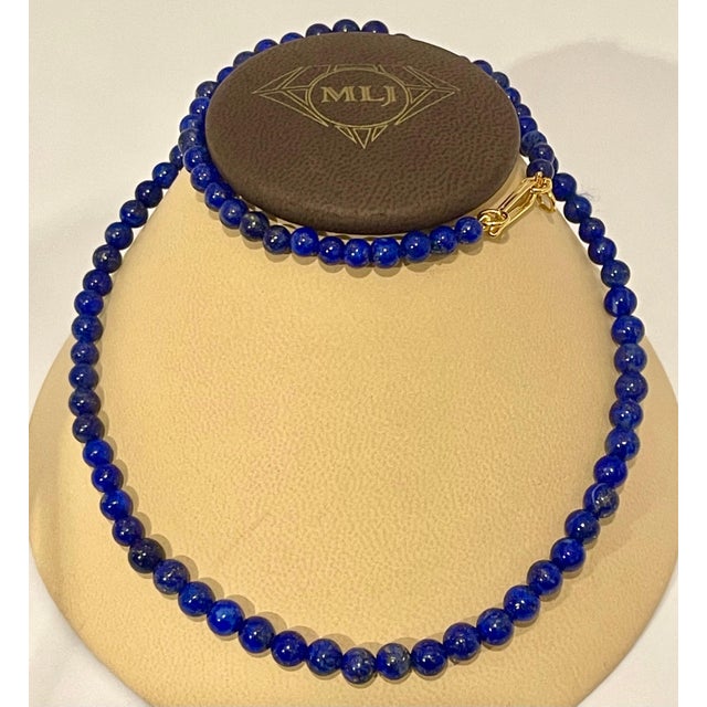 2010s Certified Vintage Lapis Lazuli Single Strand Necklace 14 Kt Yellow Hook Clasp For Sale - Image 5 of 18