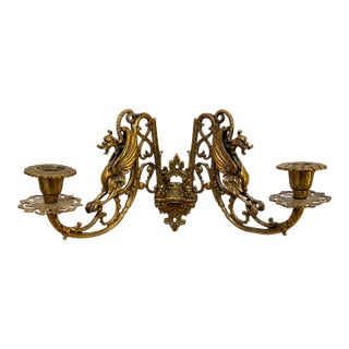 Antique Ornate Brass Double Arm Piano Sconce For Sale