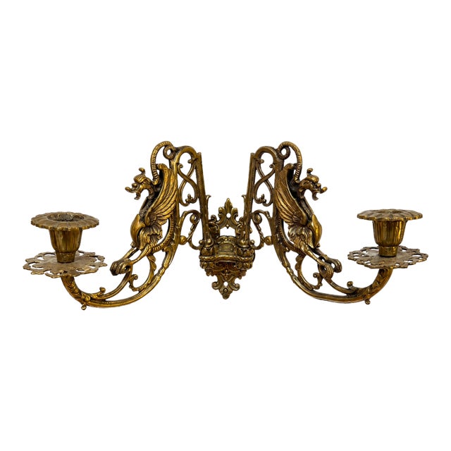 Antique Ornate Brass Double Arm Piano Sconce For Sale
