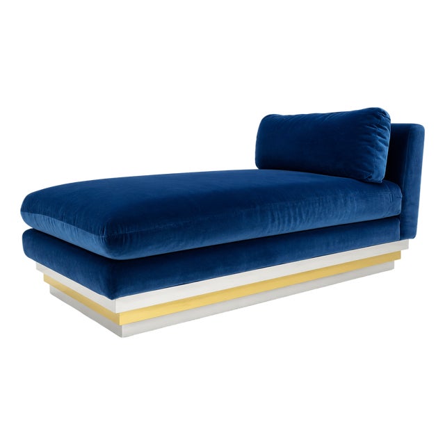 Vintage Velvet Lounge Chaise on Chrome/Brass Base For Sale