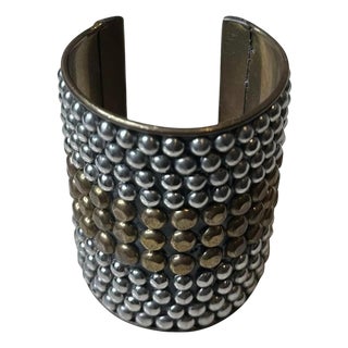 Vintage Boho Studded Silver & Brass Bangle For Sale