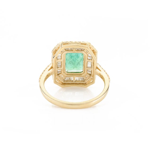 Bewitching Elate Ring With Emerald & Double Halo Diamonds Size 5 For Sale In New York - Image 6 of 10