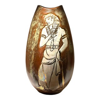 Mid Century Hand Painted ‘Pharaoh’ Vase by Gillian Jones. For Sale