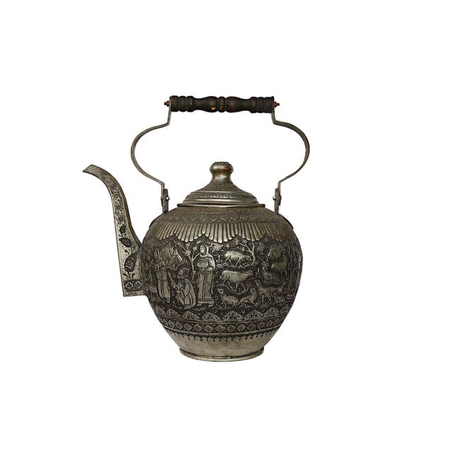 Silver Large Copper Tea Pot with Engraving, 1940s For Sale - Image 8 of 17