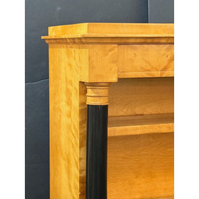 Biedermeier Open Bookcases of Curly Maple With Ebonized Columns - Two Available For Sale - Image 11 of 16