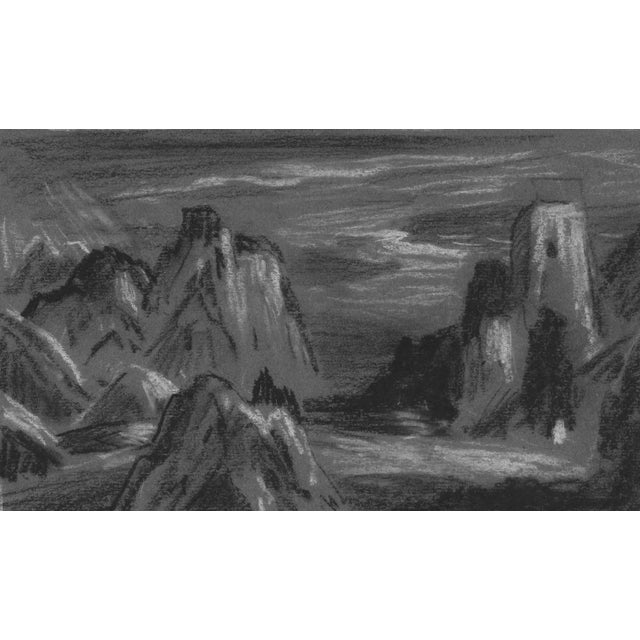 Traditional 1930s Eliot Clark Black & White Pastel Mountain Landscape For Sale - Image 3 of 3