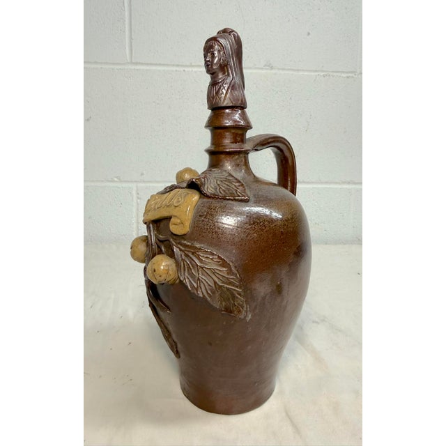 1920s Antique Handmade Figural Calvados French Stoneware Pottery Decanter Flask For Sale - Image 5 of 15