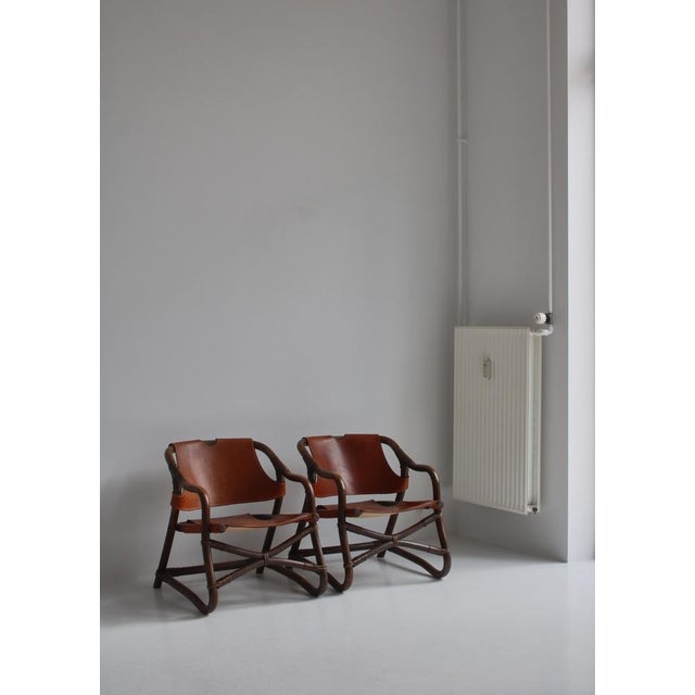 Set of Modern Danish Lounge Chairs Manilla in Stained Bamboo and Saddle Leather, 1960s For Sale - Image 18 of 18