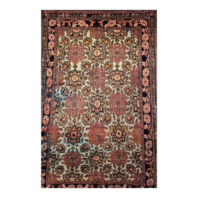 Vintage Afghan Silk Room Size Rug in Allover Pattern in Ivory, Burgundy, Brown For Sale