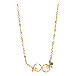Pearl Eclipse Lapis Gold Necklace For Sale