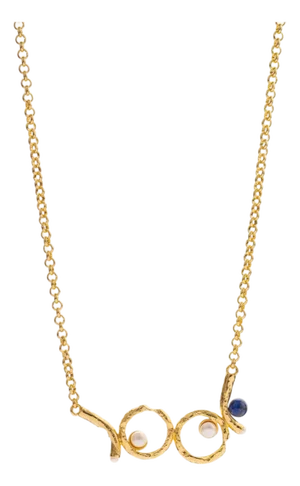 Pearl Eclipse Lapis Gold Necklace