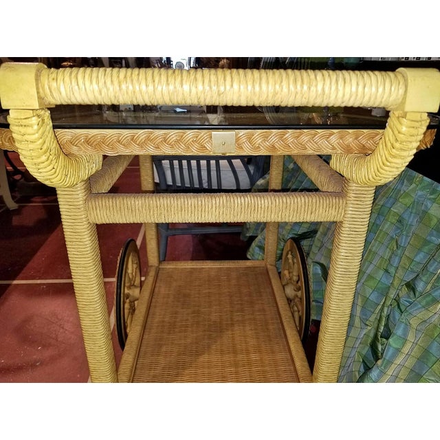 Wood 1970s Wicker Bar Tea Cart For Sale - Image 7 of 10