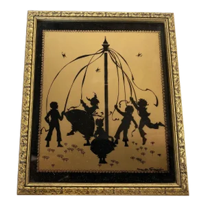Silhouette "The Four Seasons" Gold Print in Original Frame by Fidus, Circa 1900
