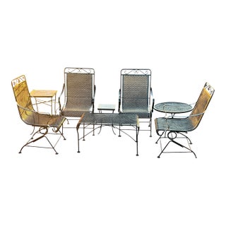 Vintage Woodard Conversation Set 4 Rockers, Ottoman, 3 Side Tables,Attributed For Sale