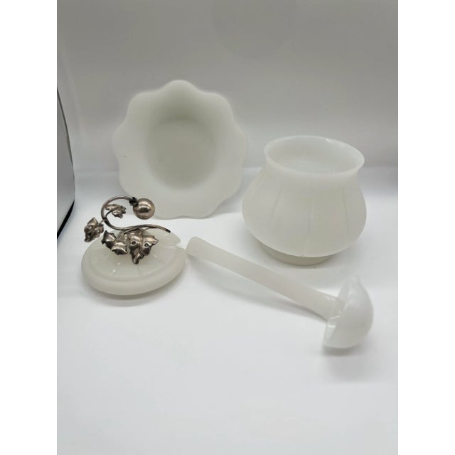 Silver Antique Sterling Silver Mounted Opaline Glass Sauce Tureen For Sale - Image 8 of 8