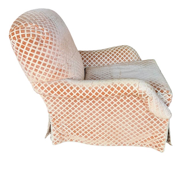 Rose Tarlow Melrose House Victoria Cut Velvet Roll Arm Club Chair.