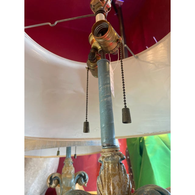 Pair of 1950s Hollywood Regency Table Lamps Carved Wood With Shades For Sale - Image 10 of 12