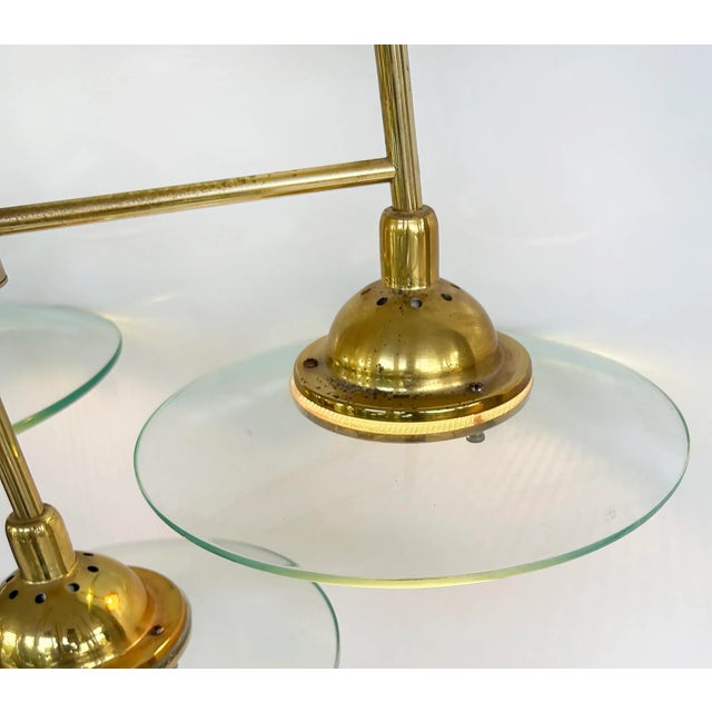 1970s Vintage Modern Brass and Glass 10-Light Chandelier With Multiple Tiers For Sale - Image 5 of 9