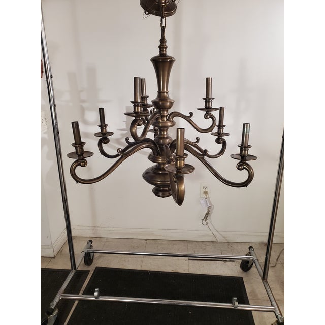 Mid 20th Century 9 Arm Antique Bronze Finish Chandelier For Sale - Image 11 of 12