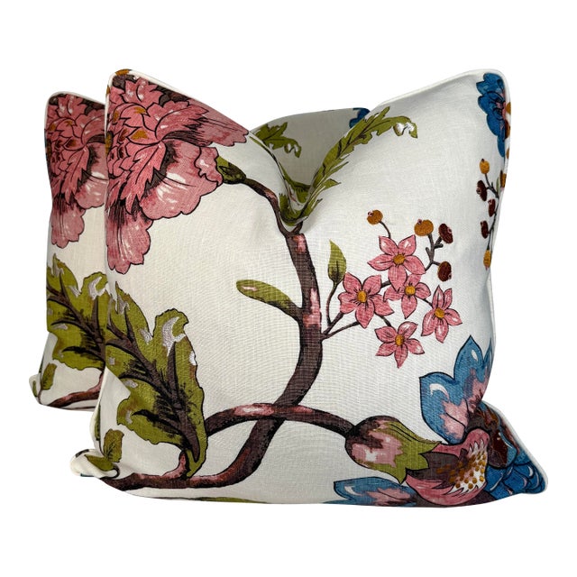 Floral With Embroidery on Linen 22" Pillows-a Pair For Sale