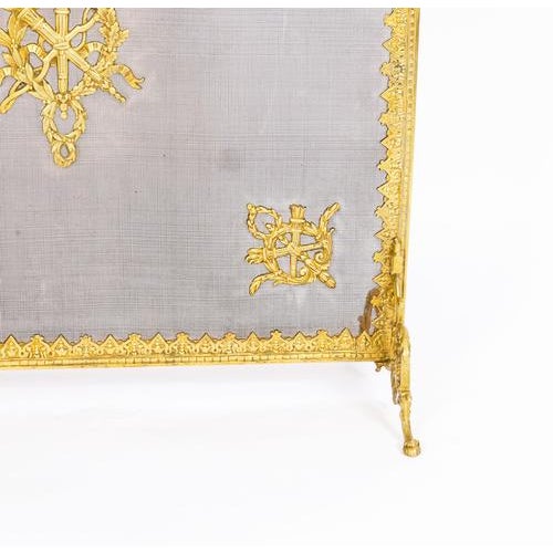 Antique Empire Revival Classical Trophies Gilt Bronze Fire Screen, 1800s For Sale - Image 9 of 14