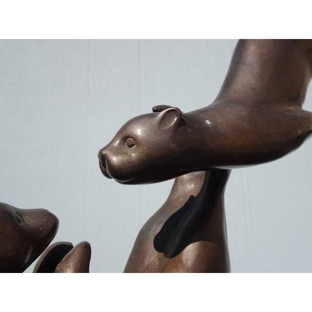 Vintage Bronze Balancing Swimming Otters Statue ~ Sculpture For Sale - Image 10 of 15