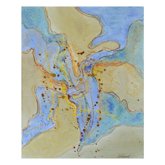 1970s "Blue Tides" Abstract Watercolor Painting by Doris Warner For Sale - Image 4 of 5