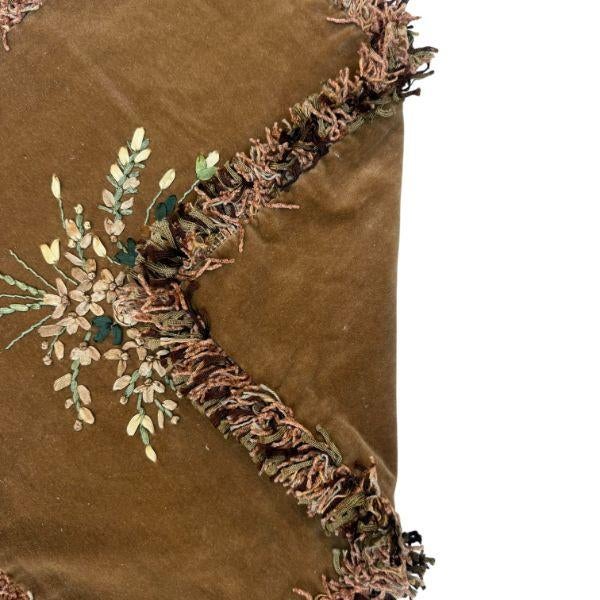 Early 21st Century Vintage Embroidered Velvet Cushion Cover With Floral Bouquet & Fringe, 16" For Sale - Image 5 of 5