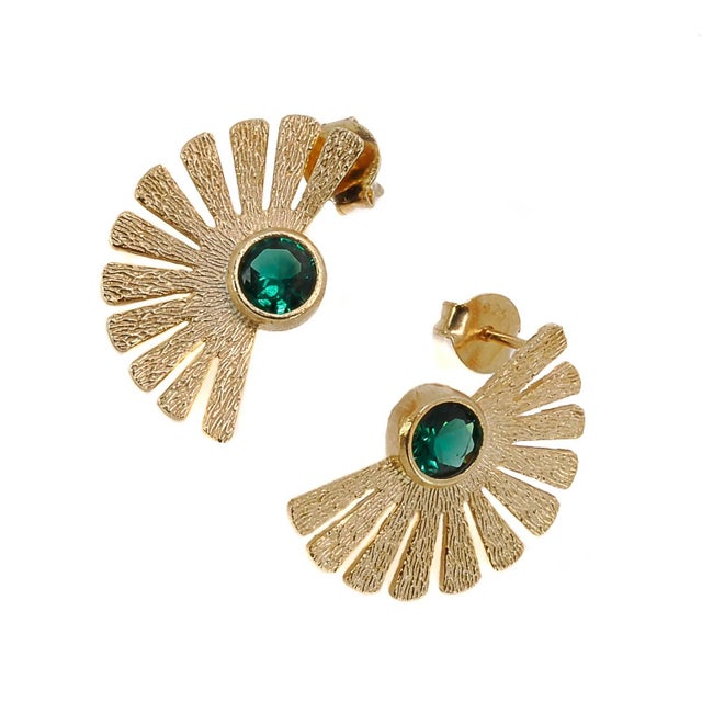 Sterling Silver Gold Plated Jade Gemstone Cleopatra Earrings, A Pair For Sale In Miami - Image 6 of 7