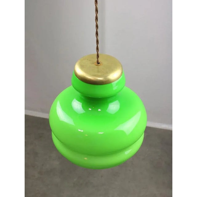 Metal Mid-Century Italian Green Brass and Glass Pendant Lamp For Sale - Image 7 of 11