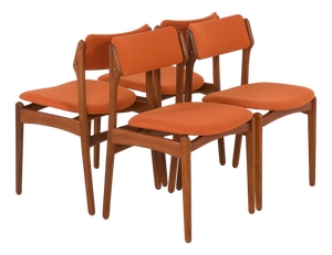 Vintage Danish Teak and Wool Chairs by Erik Buch, 1960s, Set of 4