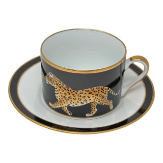 Lynn Chase Jaguar Jungle Porcelain Cup and Saucer With Gold Trim For Sale
